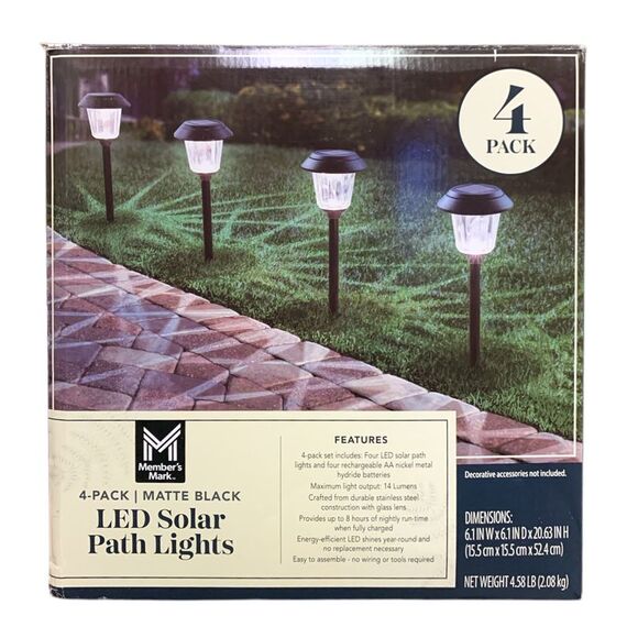 Member's Mark Other - Member's Mark 4-Piece LED Solar Path Lights - Matte Black